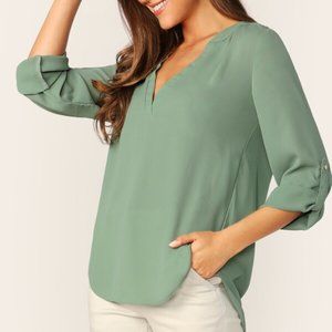 NEW Gorgeous Sz M SHEIN V-Neck Rolled Tab Sleeve Blouse Top Cool & Comfy!!